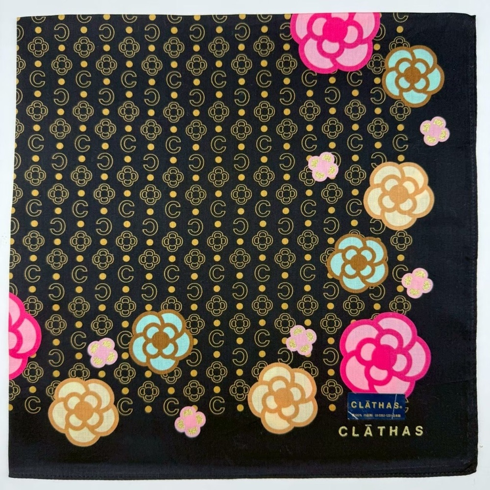 Black Floral Logo-Print Square Scarf - Pink & Gold Flowers